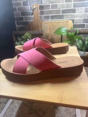 Soda Pink Cross-Strap Platform Slide Sandals